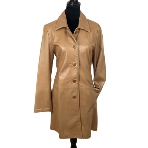 DANIER LEATHER MIDI LENGTH TAN COAT 12 - Picture 1 of 13